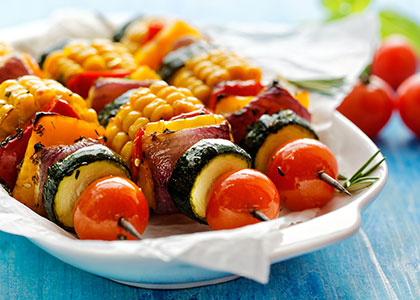 Grilled Veggie Skewers with Magic Green Sauce