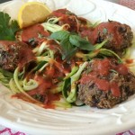 Zoodles and vegan meatballs