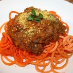 Lentil Bolognese Over Sweet Potato Noodles